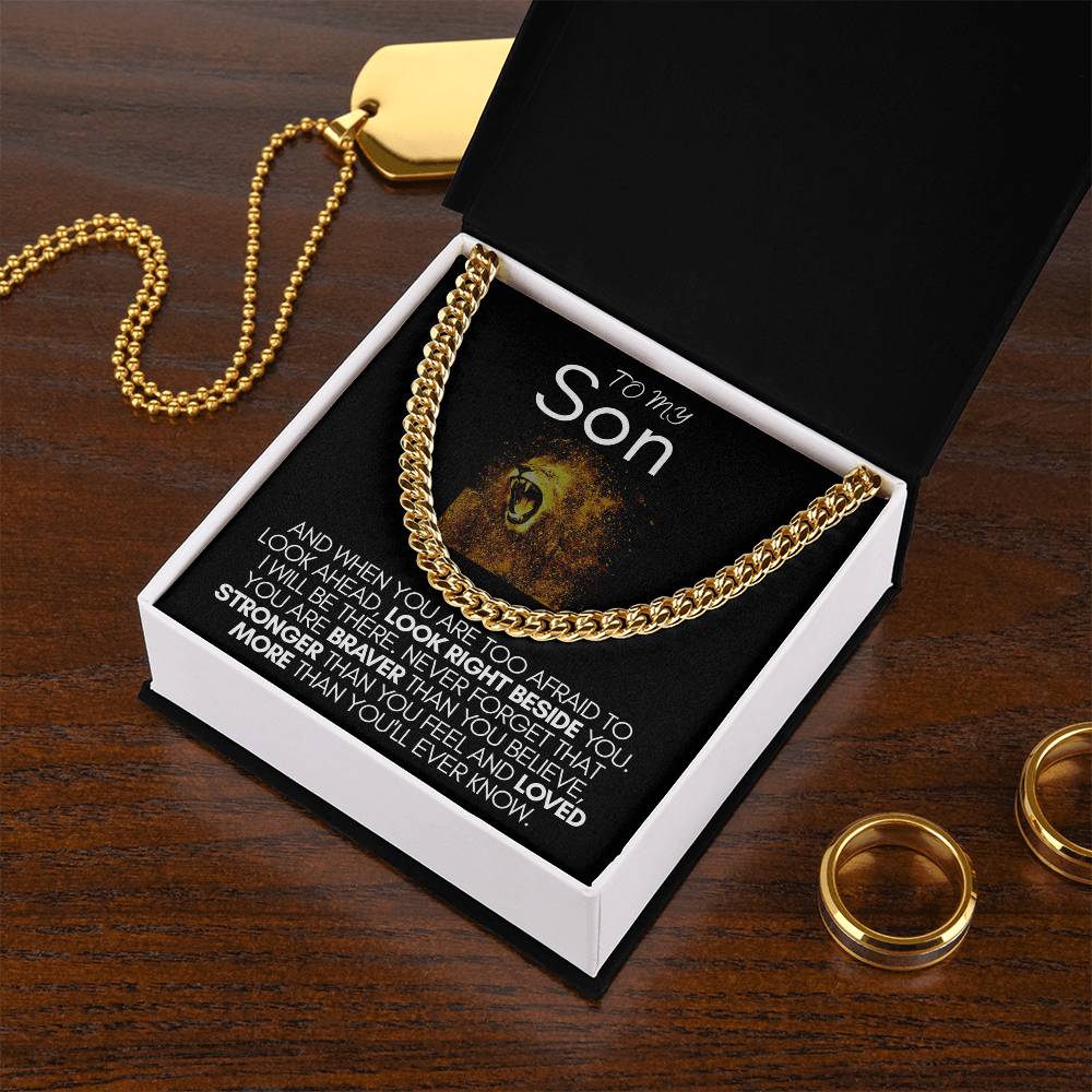 To My Son | Brave, Strong, Loved | Cuban Link Chain Necklace