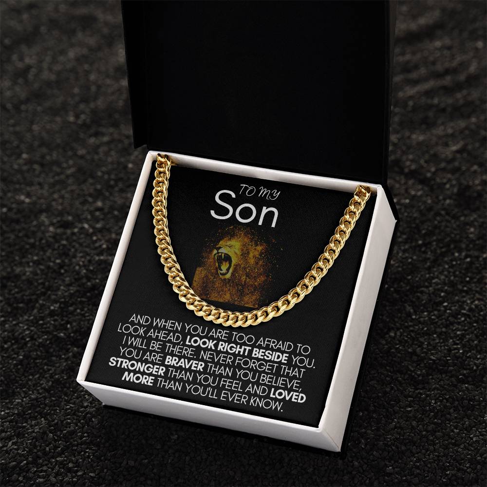 To My Son | Brave, Strong, Loved | Cuban Link Chain Necklace