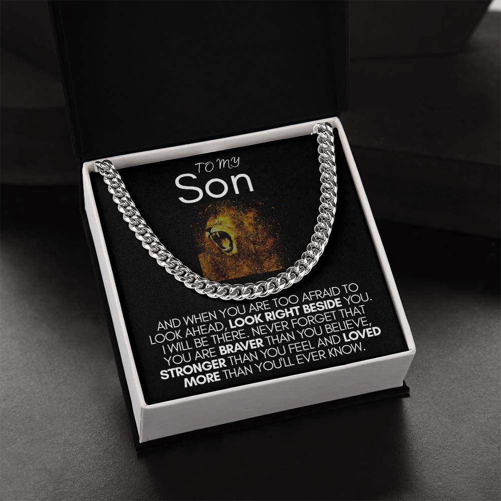 To My Son | Brave, Strong, Loved | Cuban Link Chain Necklace
