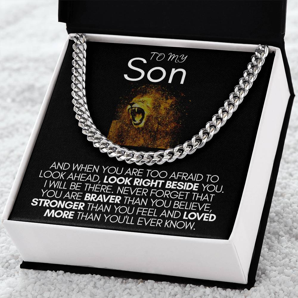 To My Son | Brave, Strong, Loved | Cuban Link Chain Necklace