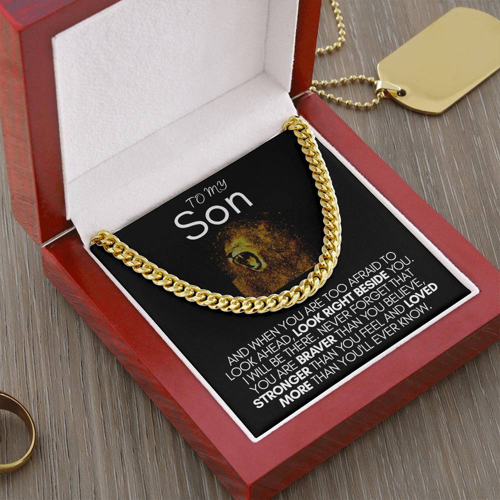 To My Son | Brave, Strong, Loved | Cuban Link Chain Necklace