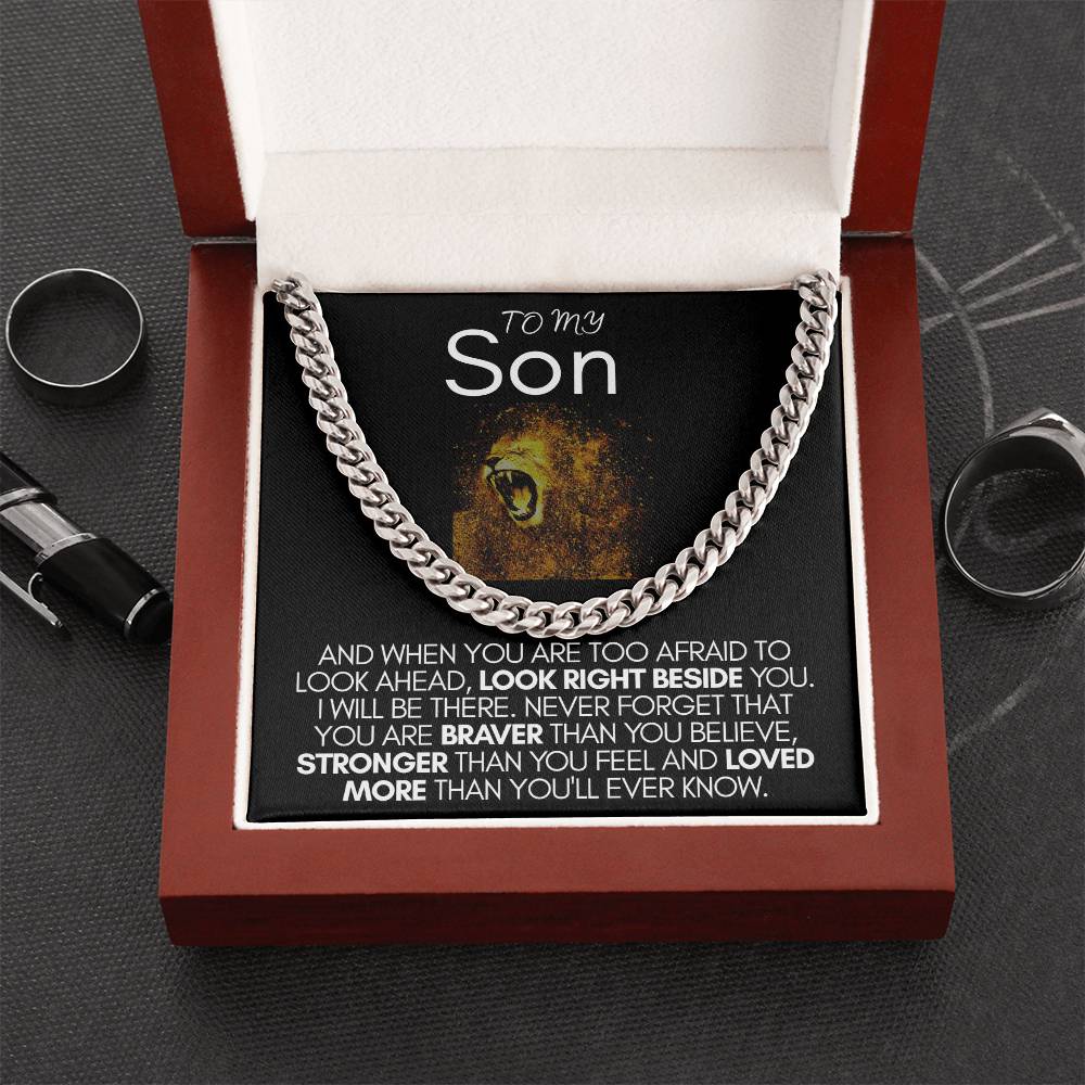 To My Son | Brave, Strong, Loved | Cuban Link Chain Necklace