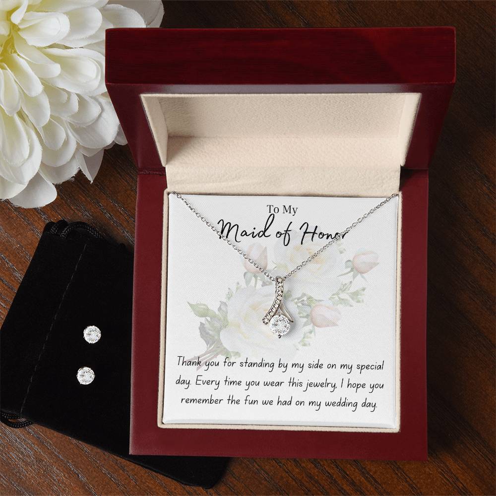 Maid of Honor | Wedding Jewelry | Alluring Beauty Necklace and Earrings Set | BUY 3, GET 1 FREE