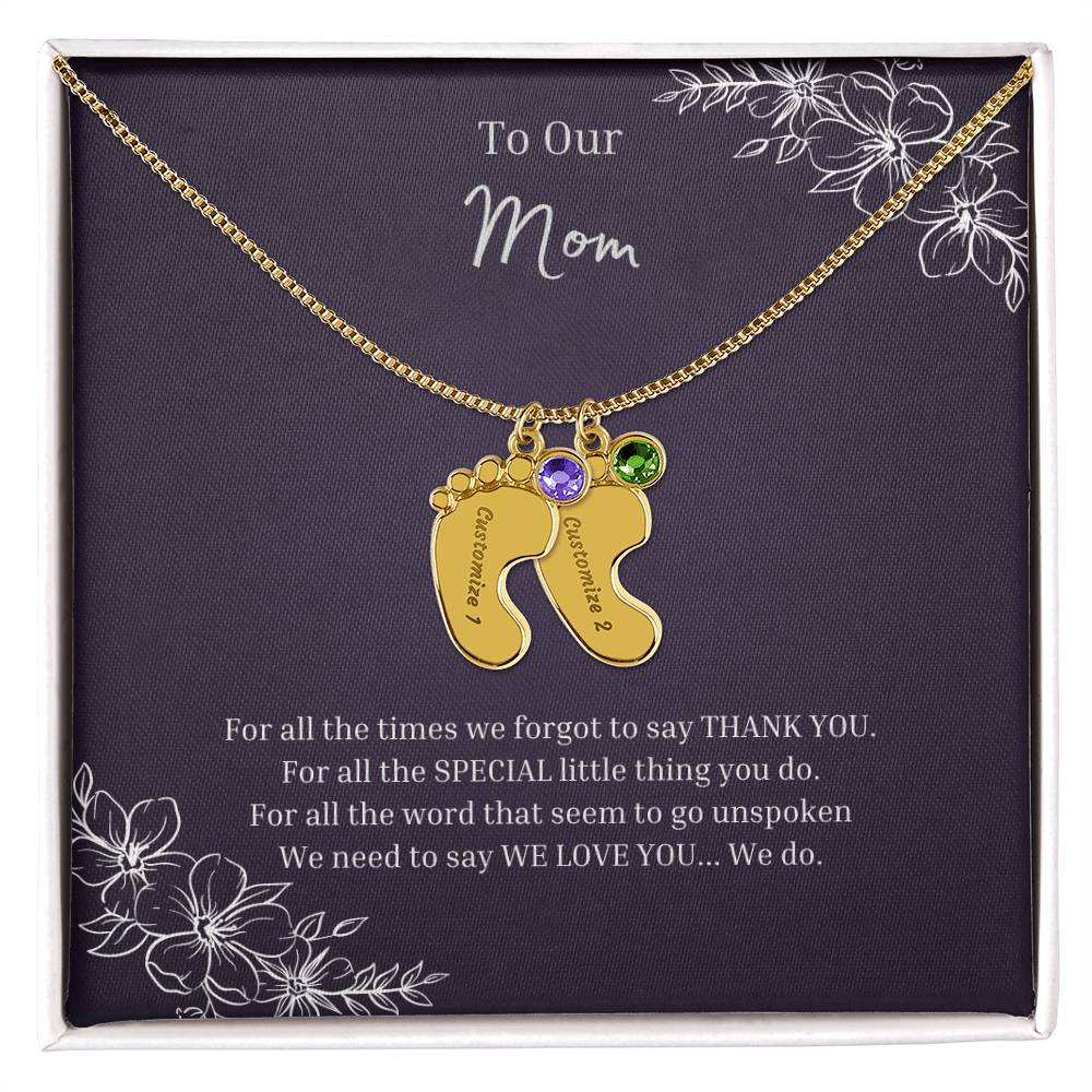 To Our Mom | Engraved Baby Feet with Birthstones Necklace