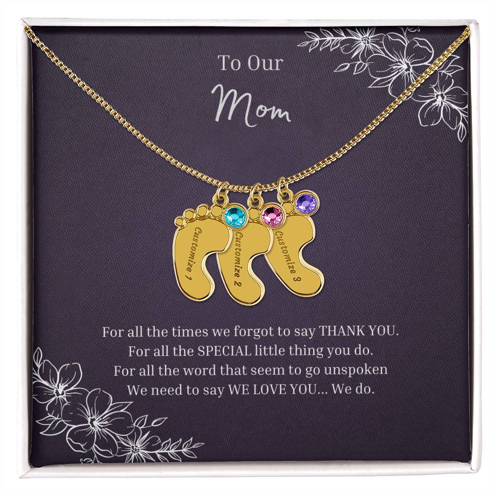 To Our Mom | Engraved Baby Feet with Birthstones Necklace