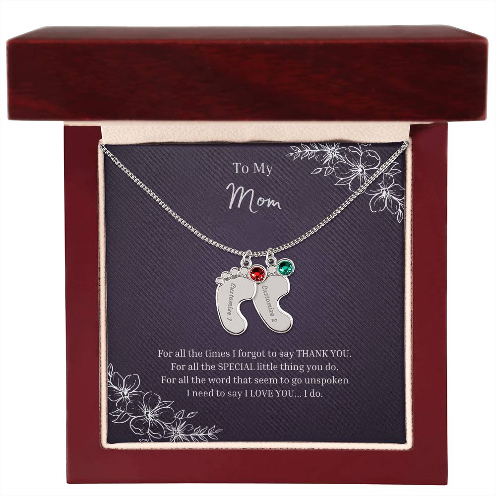 To My Mom | Engraved Baby Feet with Birthstones Necklace