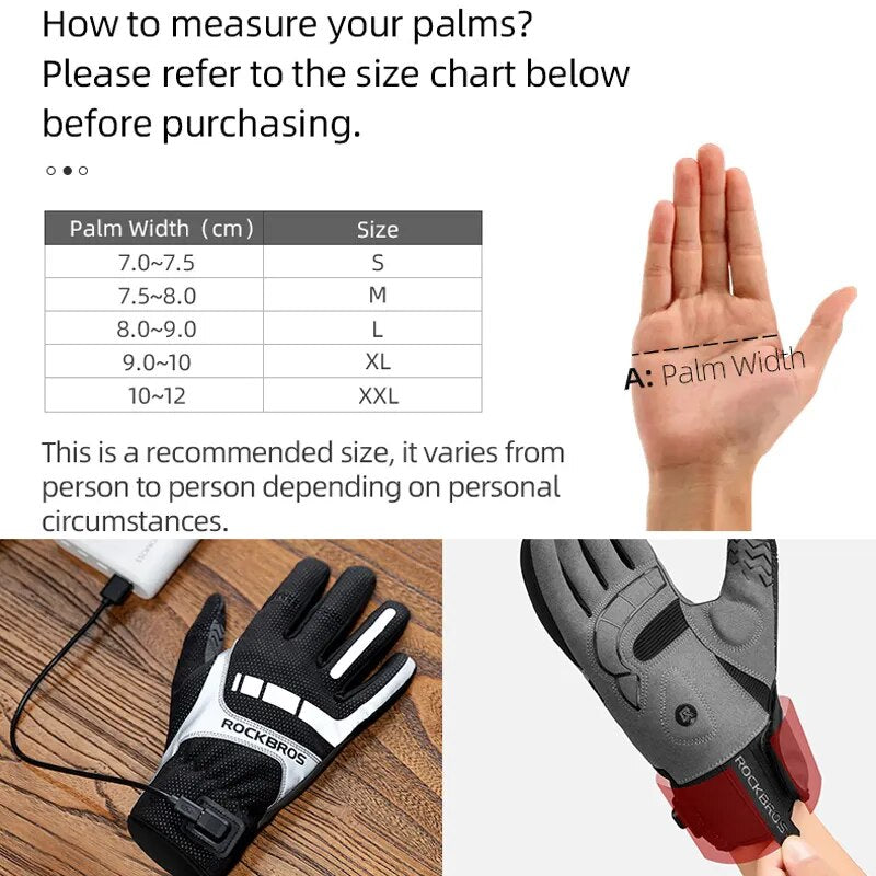 Heated Windproof Bicycle Gloves With Touch Screen Ability