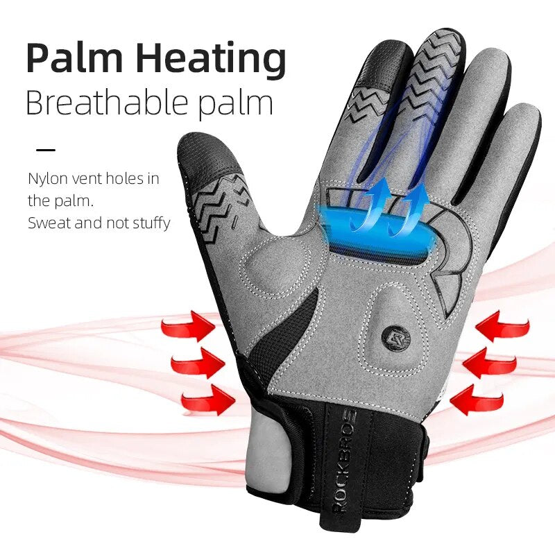 Heated Windproof Bicycle Gloves With Touch Screen Ability