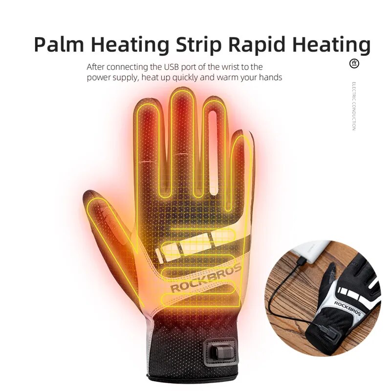 Heated Windproof Bicycle Gloves With Touch Screen Ability