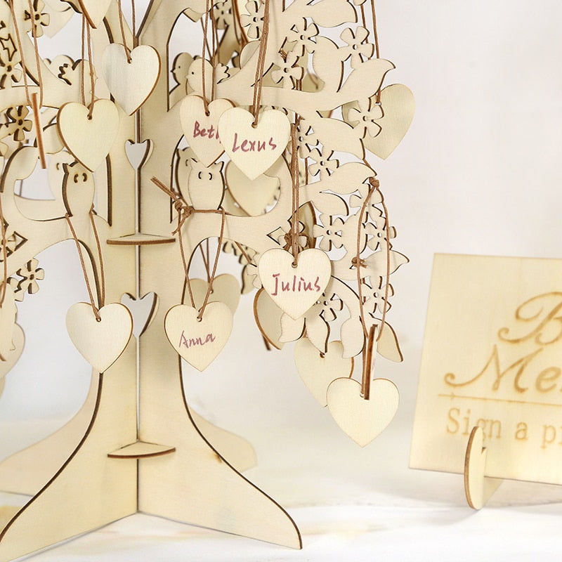 Wooden Wedding Guestbook - Wood Tree with 100Pcs Wood Heart