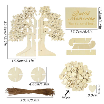 Wooden Wedding Guestbook - Wood Tree with 100Pcs Wood Heart