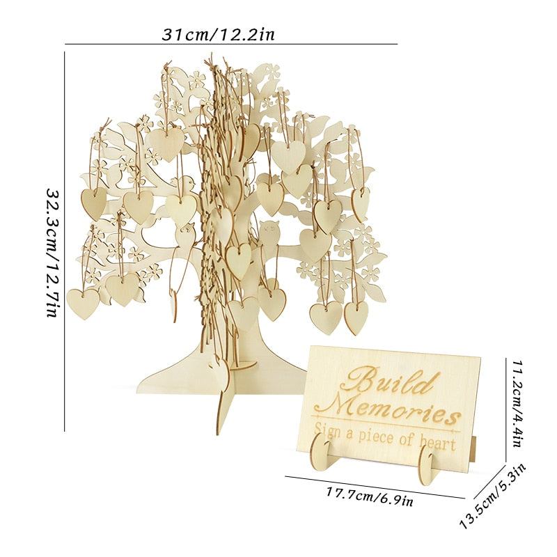 Wooden Wedding Guestbook - Wood Tree with 100Pcs Wood Heart