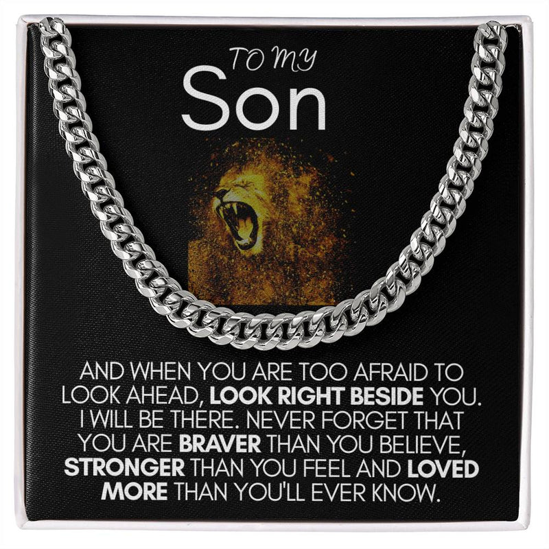 To My Son | Brave, Strong, Loved | Cuban Link Chain Necklace