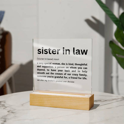 Sister In Law | Dictionary | Acrylic Plaque