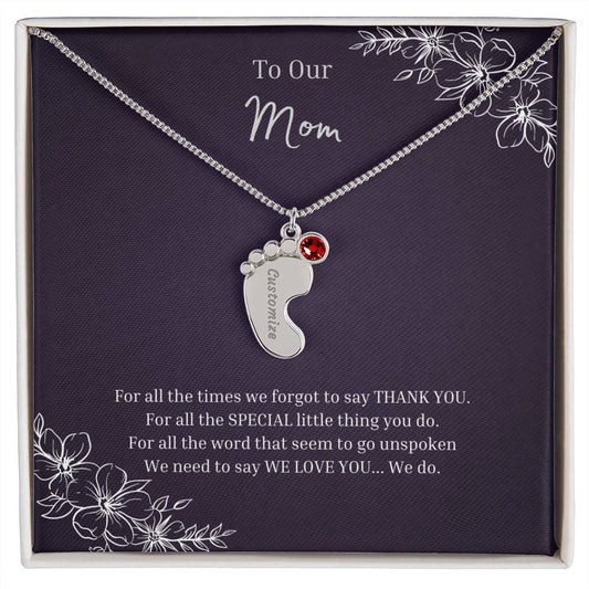 To Our Mom | Engraved Baby Feet with Birthstones Necklace