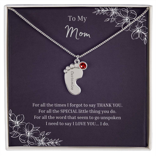 To My Mom | Engraved Baby Feet with Birthstones Necklace