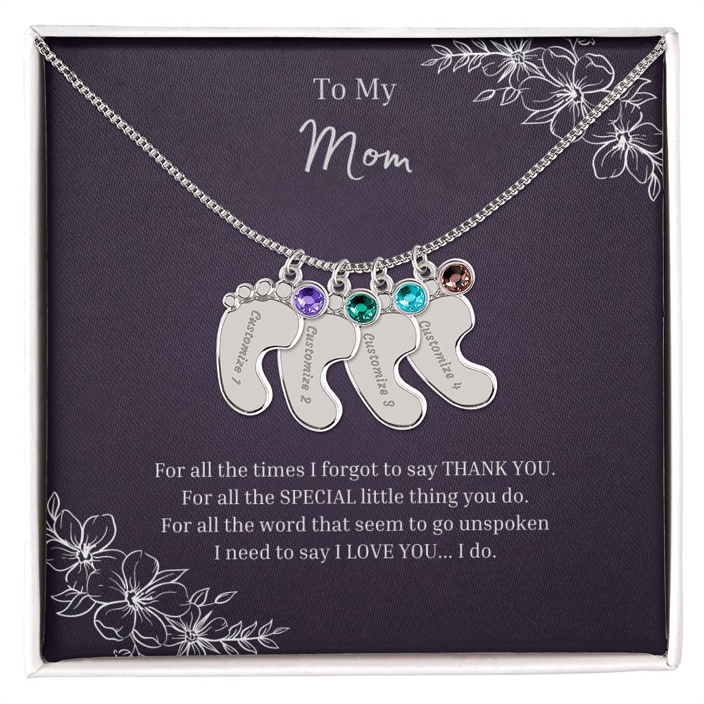 To My Mom | Engraved Baby Feet with Birthstones Necklace