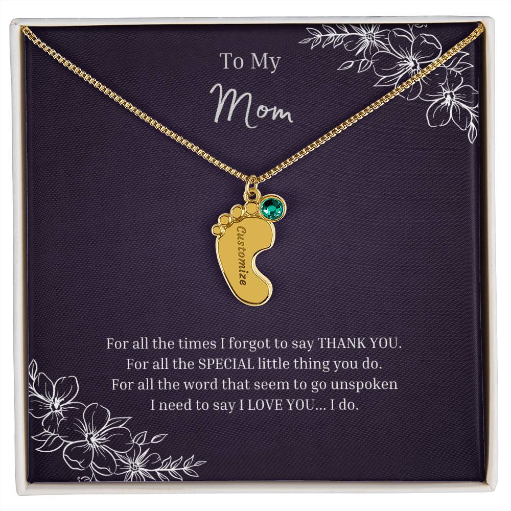 To My Mom | Engraved Baby Feet with Birthstones Necklace