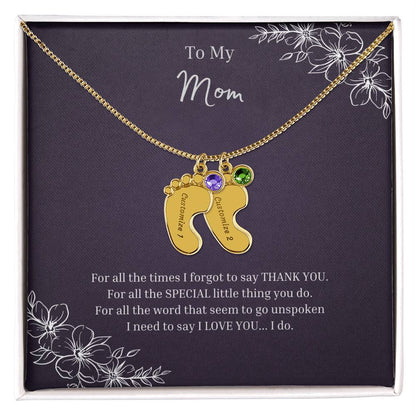 To My Mom | Engraved Baby Feet with Birthstones Necklace