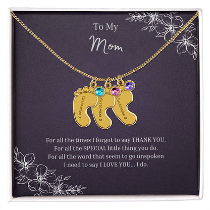 To My Mom | Engraved Baby Feet with Birthstones Necklace