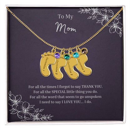 To My Mom | Engraved Baby Feet with Birthstones Necklace