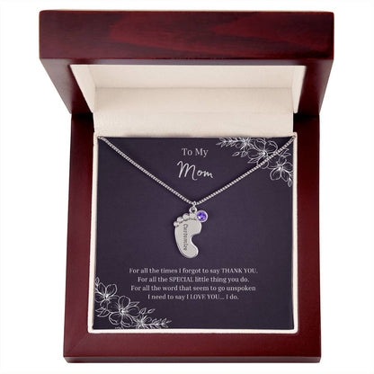 To My Mom | Engraved Baby Feet with Birthstones Necklace