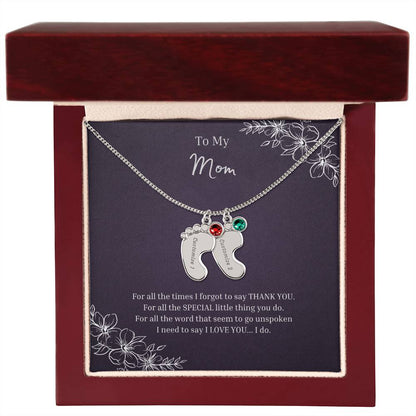 To My Mom | Engraved Baby Feet with Birthstones Necklace