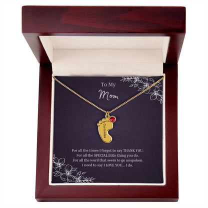 To My Mom | Engraved Baby Feet with Birthstones Necklace