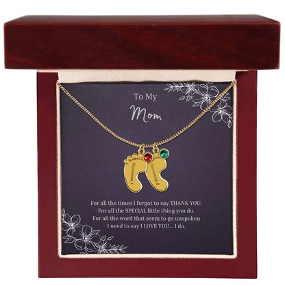 To My Mom | Engraved Baby Feet with Birthstones Necklace