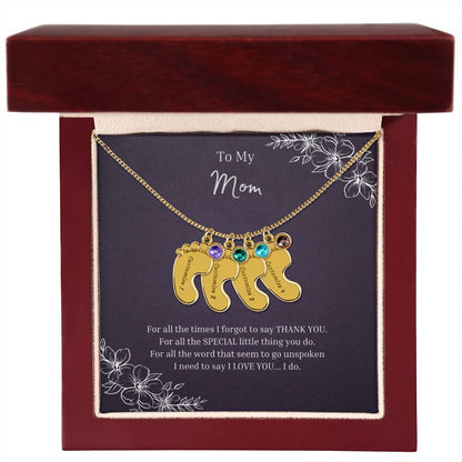 To My Mom | Engraved Baby Feet with Birthstones Necklace