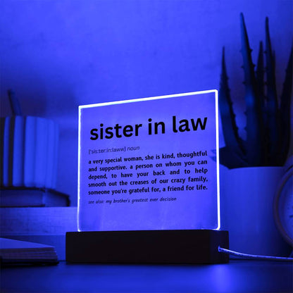 Sister In Law | Dictionary | Acrylic Plaque